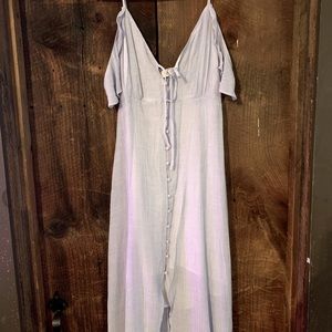 Astr light blue off the shoulder maxi/midi dress, size medium like new.